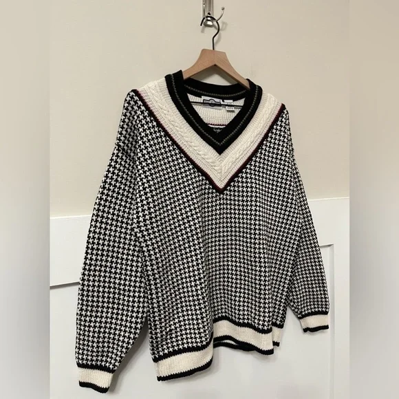 Gulf Traders Houndstooth Vintage Collegiate Cable Knit Men Sweater Size Large Men